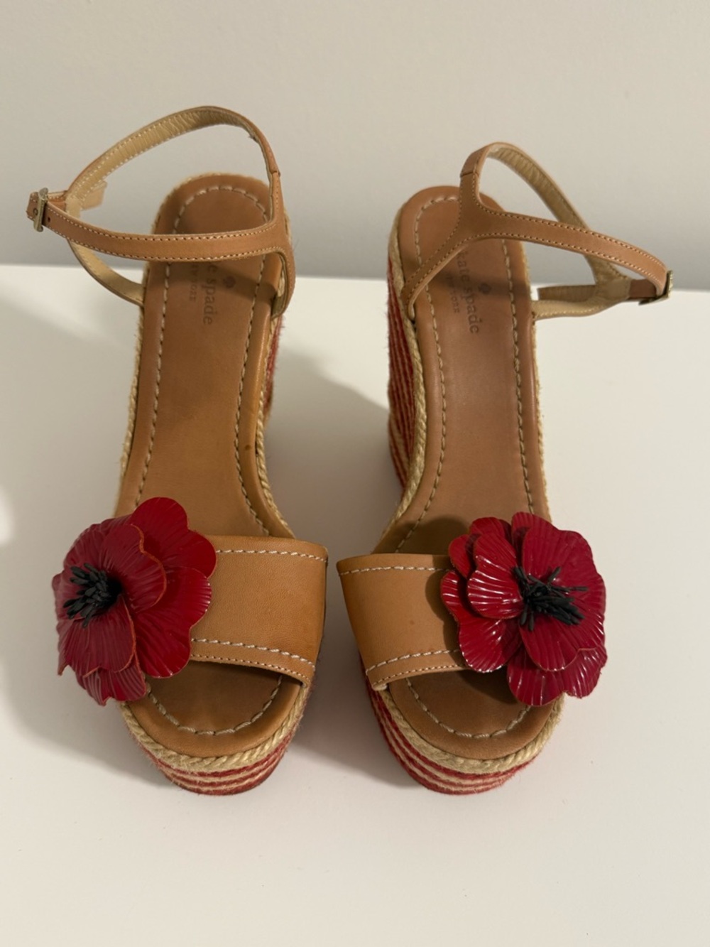 kate spade Tan Wedge Sandals with Red Floral Accents - Picture 2 of 6